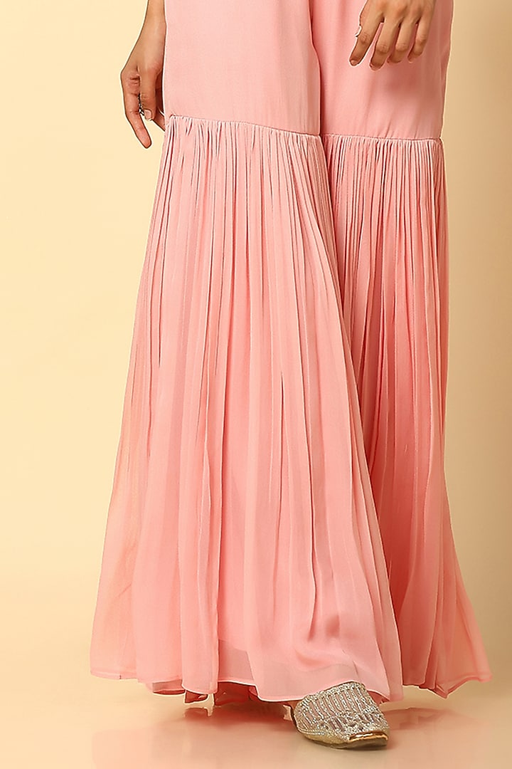 Pink Viscose Georgette & Net Party Wear Sharara Set by MeenaGurnam at Pernia's Pop Up Shop