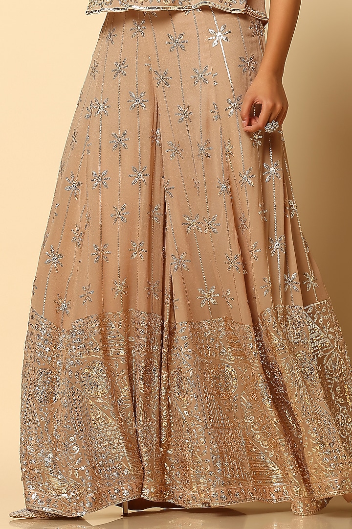Champagne Georgette & Viscose Georgette Party Wear Sharara Set by MeenaGurnam at Pernia's Pop Up Shop