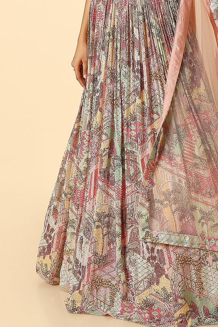 Multi-Colored Net Printed Wedding Lehenga Set by MeenaGurnam at Pernia's Pop Up Shop