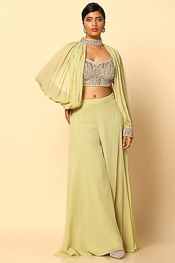 Pista Green Viscose Georgette Party Wear Sharara Set by MeenaGurnam at Pernia's Pop Up Shop
