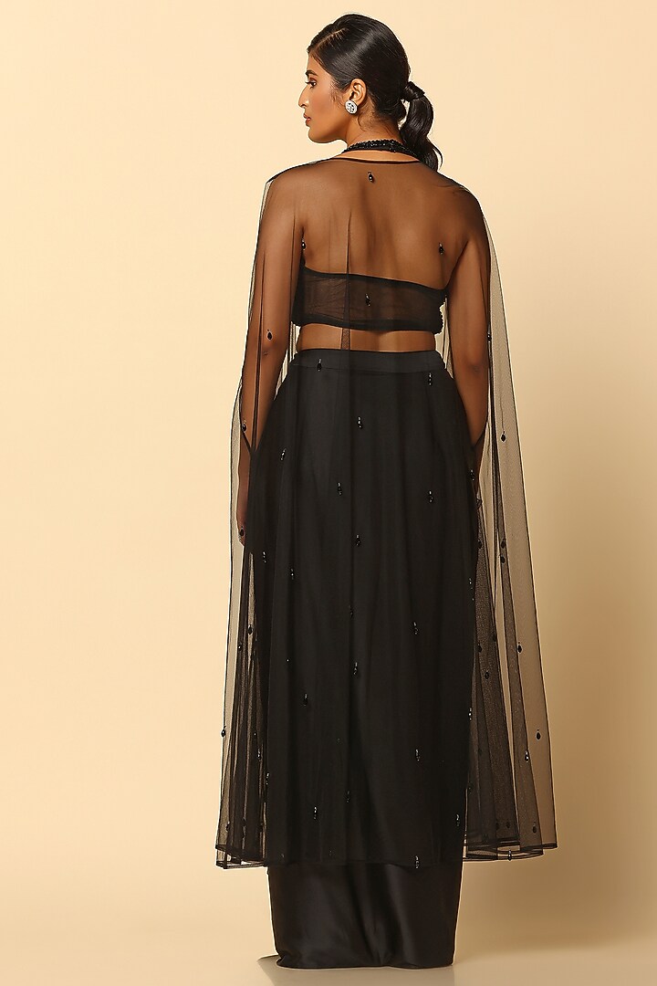 Black Satin Skirt Set by MeenaGurnam at Pernia's Pop Up Shop