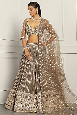 Mud Georgette Sequin Embroidered Lehenga Set by MeenaGurnam
