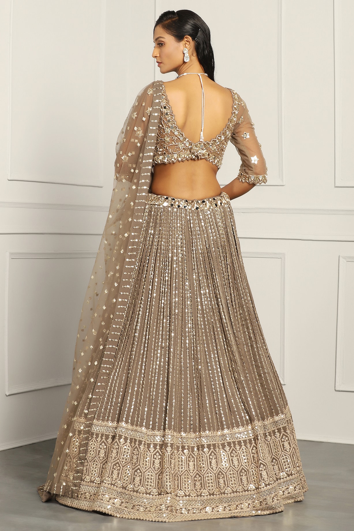 Pre Order: Sequin Embroidered Blue Frill Layered Lehenga main image 1