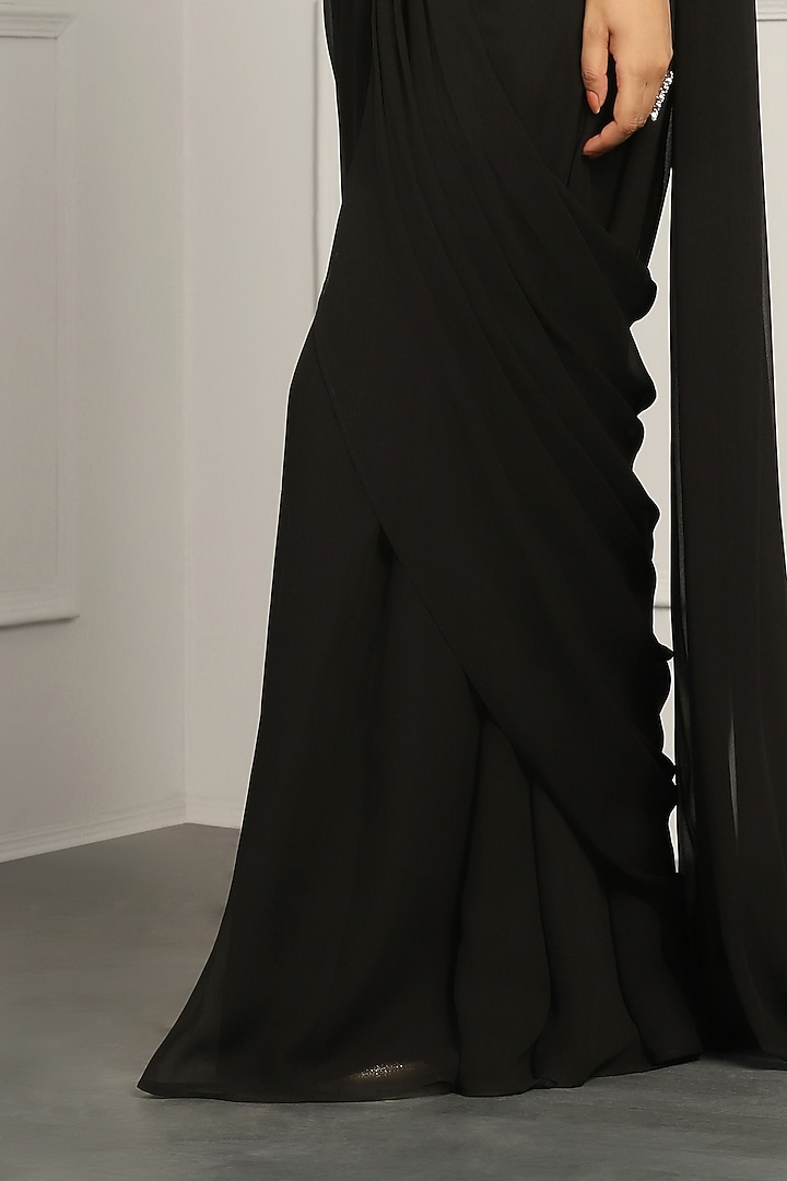 Black Georgette Sharara Pant Party Wear Saree Set by MeenaGurnam at Pernia's Pop Up Shop