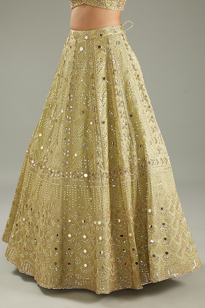 Mint Green Tissue Mirror Work Wedding Lehenga Set by MeenaGurnam at Pernia's Pop Up Shop
