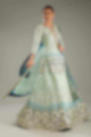 Ice Blue Georgette Sequins Embroidered Lehenga Set by MeenaGurnam