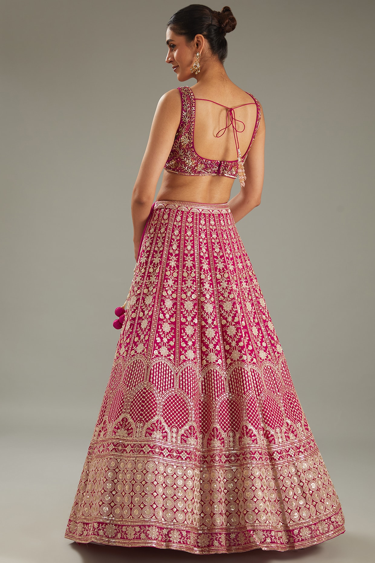 Magenta Sequins Embroidered Lehenga Set Design by MeenaGurnam at 