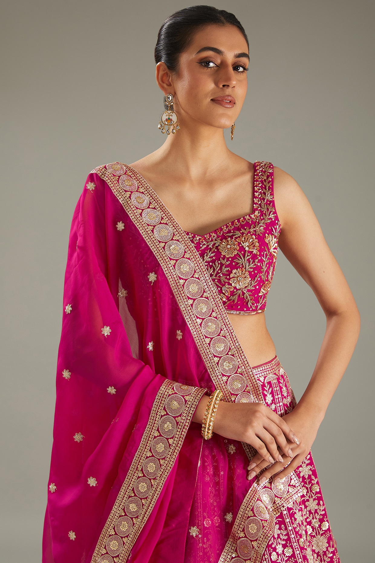 Magenta Sequins Embroidered Lehenga Set Design by MeenaGurnam at 