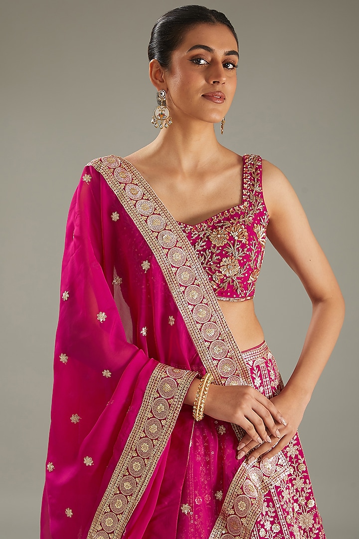 Magenta Sequins Embroidered Wedding Lehenga Set by MeenaGurnam at Pernia's Pop Up Shop