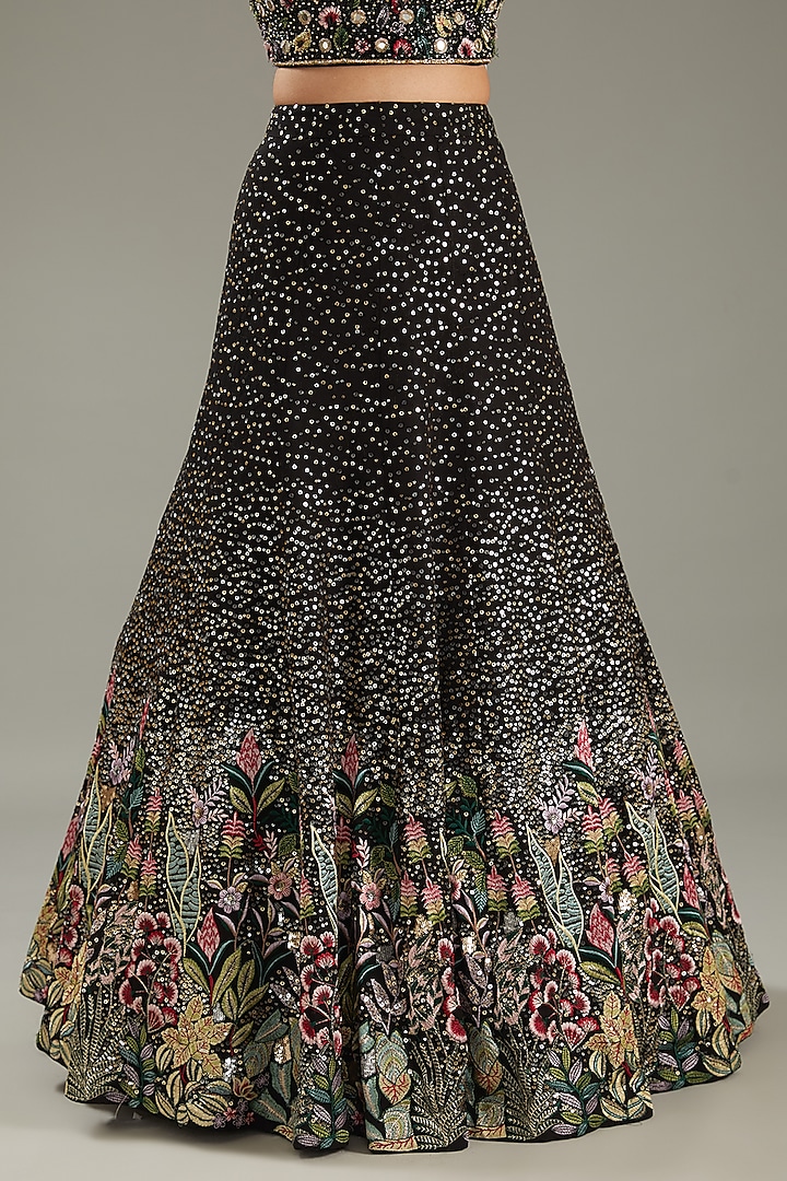 Black Georgette Sequins Embroidered Wedding Lehenga Set by MeenaGurnam at Pernia's Pop Up Shop