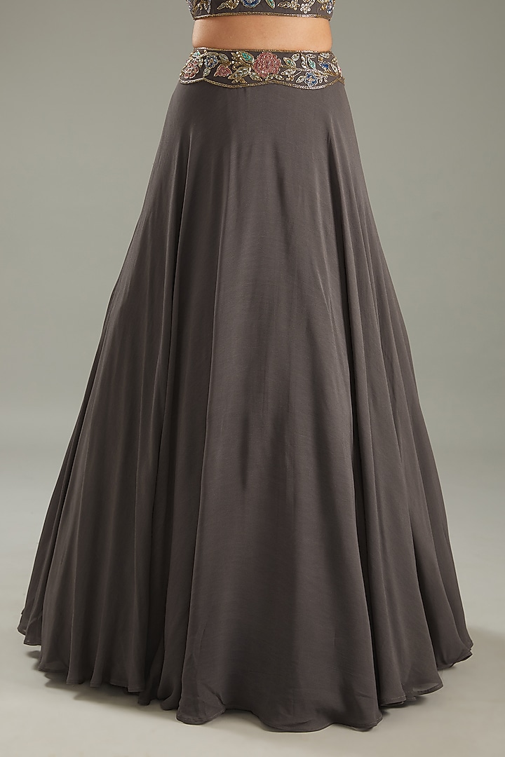 Charcoal Georgette Hand Embroidered Wedding Lehenga Set by MeenaGurnam at Pernia's Pop Up Shop