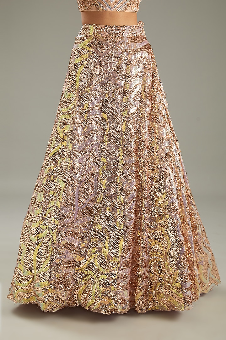 Rose Gold Net Sequins Embroidered Lehenga Set Design by MeenaGurnam at ...