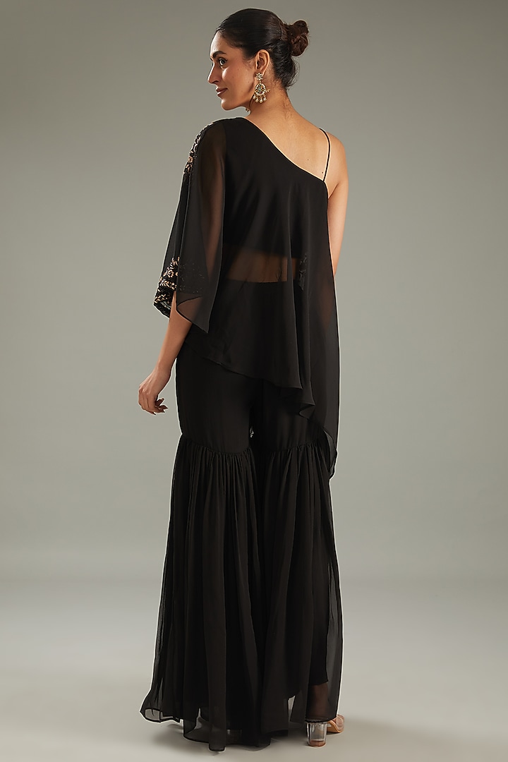 Black Georgette Party Wear Sharara Set by MeenaGurnam at Pernia's Pop Up Shop