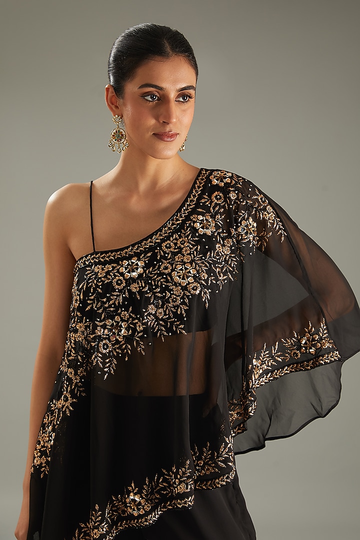 Black Georgette Party Wear Sharara Set by MeenaGurnam at Pernia's Pop Up Shop