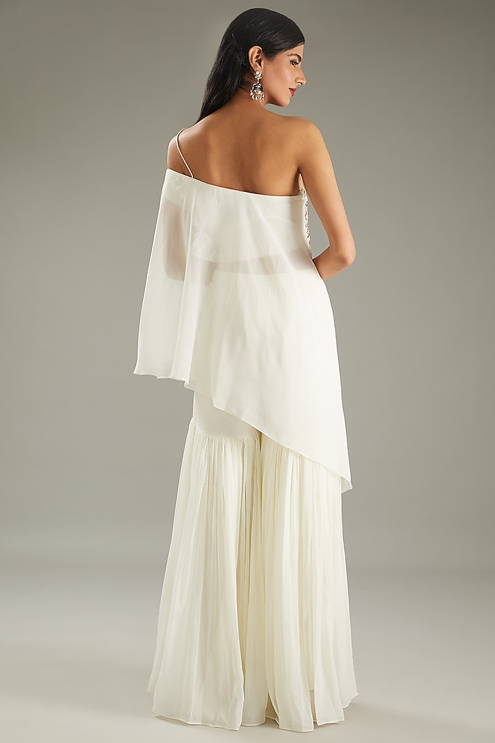 Ivory Georgette Party Wear Sharara Set by MeenaGurnam at Pernia's Pop Up Shop
