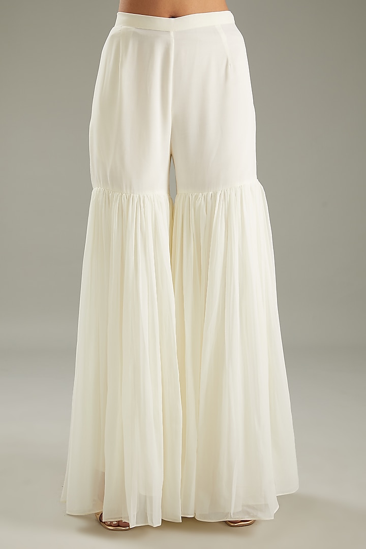 Ivory Georgette Party Wear Sharara Set by MeenaGurnam at Pernia's Pop Up Shop