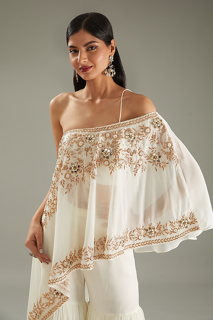 Ivory Georgette Party Wear Sharara Set by MeenaGurnam at Pernia's Pop Up Shop
