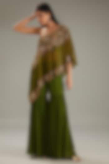 Green Georgette Sharara Set by MeenaGurnam