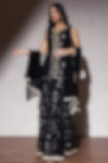 Black Net Party Wear Sharara Set by MeenaGurnam at Pernia's Pop Up Shop