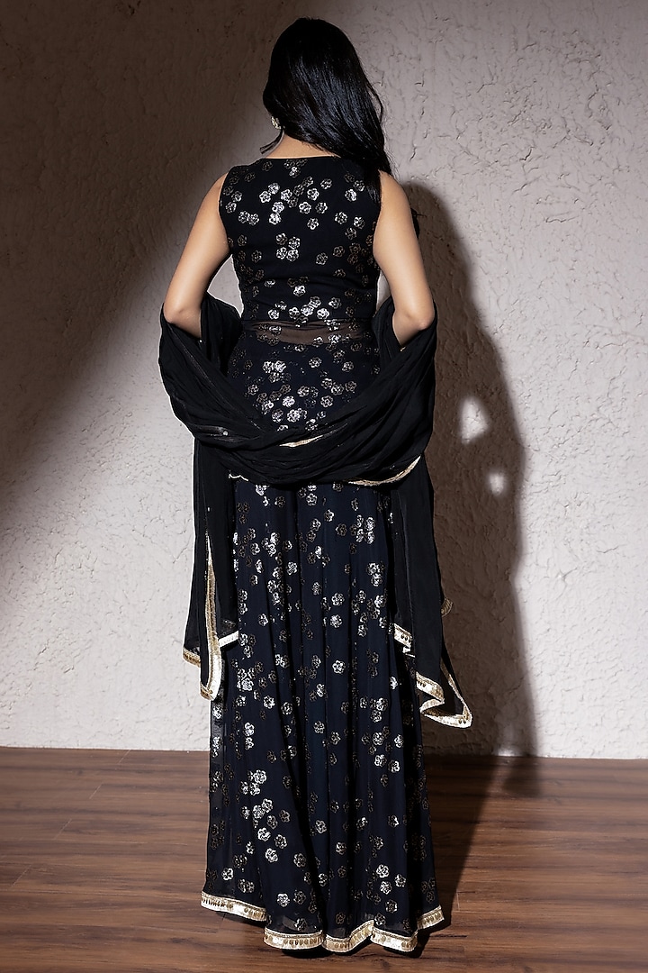 Black Net Party Wear Sharara Set by MeenaGurnam at Pernia's Pop Up Shop