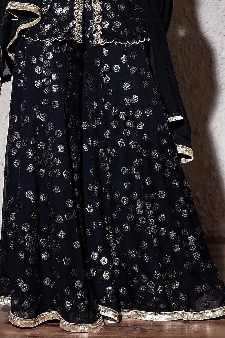 Black Net Party Wear Sharara Set by MeenaGurnam at Pernia's Pop Up Shop