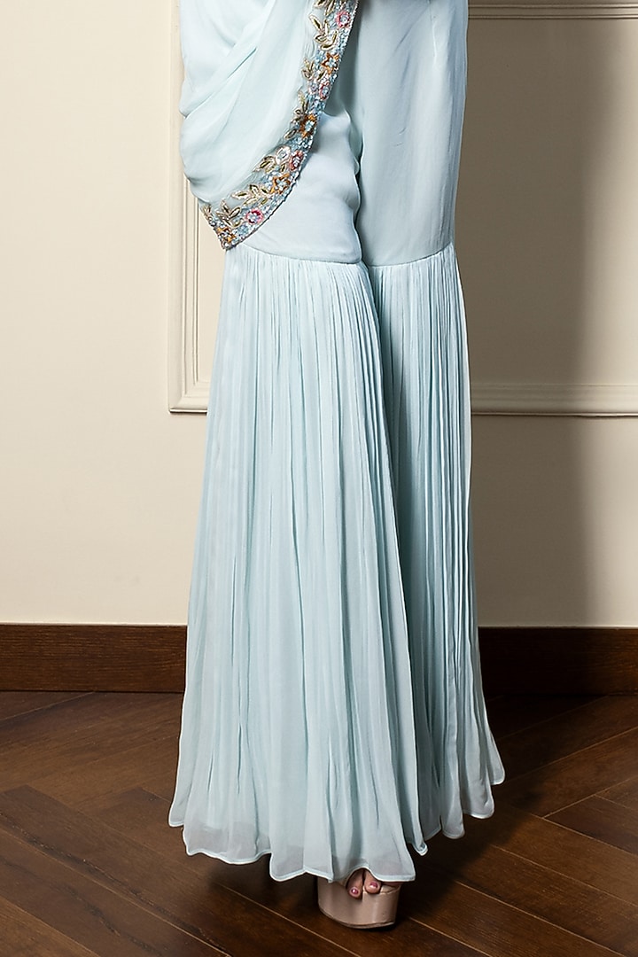 Blue Georgette Wedding Sharara Set by MeenaGurnam at Pernia's Pop Up Shop