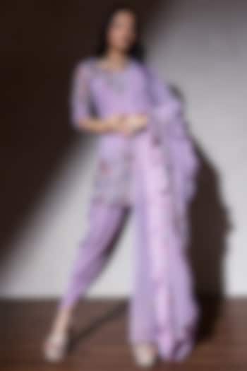 Lilac Georgette Dabka Embroidered Kurta Set by MeenaGurnam at Pernia's Pop Up Shop