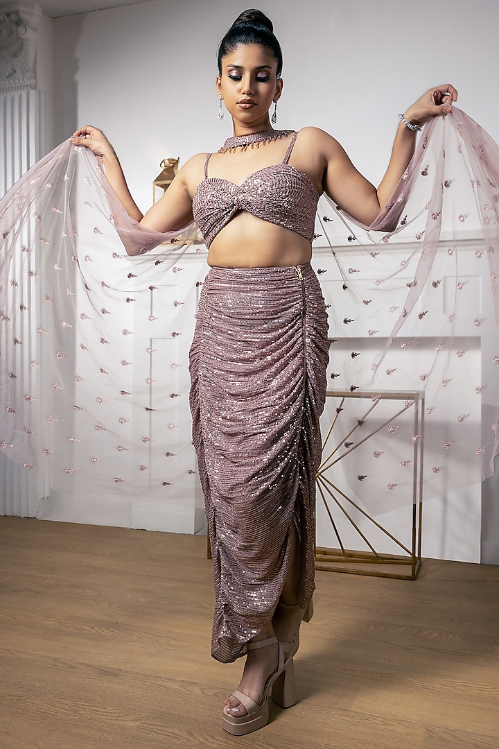 Rose Gold Wrinkled Skirt Set by MeenaGurnam at Pernia's Pop Up Shop