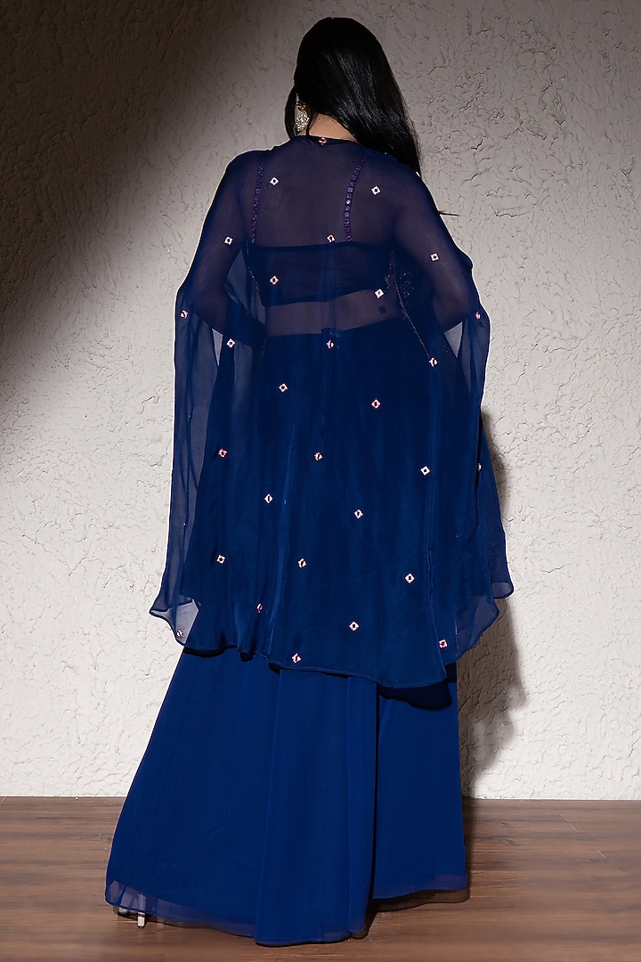 Electric Blue Georgette Party Wear Sharara Set by MeenaGurnam at Pernia's Pop Up Shop