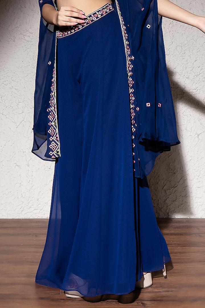 Electric Blue Georgette Party Wear Sharara Set by MeenaGurnam at Pernia's Pop Up Shop