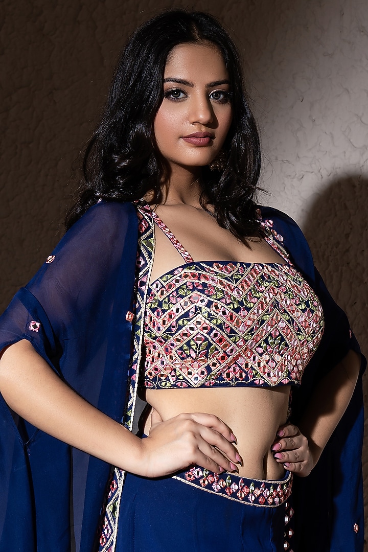Electric Blue Georgette Party Wear Sharara Set by MeenaGurnam at Pernia's Pop Up Shop