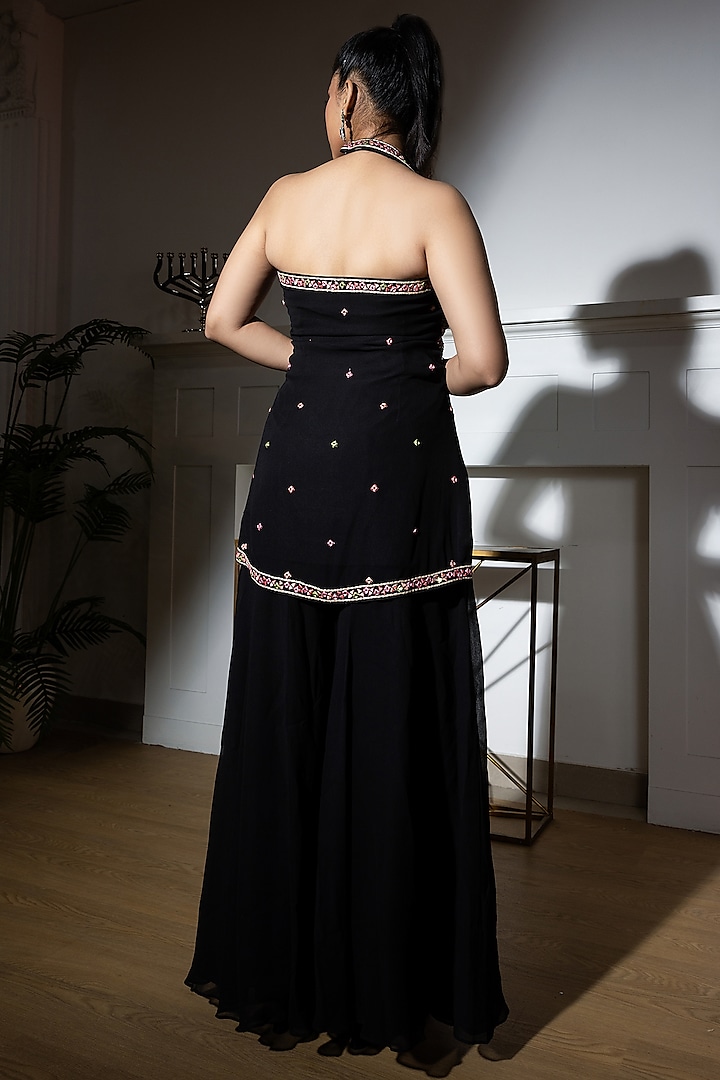 Black Georgette Wedding Sharara Set by MeenaGurnam at Pernia's Pop Up Shop