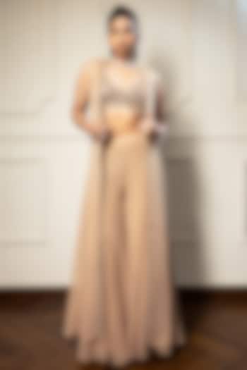 Rose Gold Georgette & Net Party Wear Sharara Set by MeenaGurnam at Pernia's Pop Up Shop