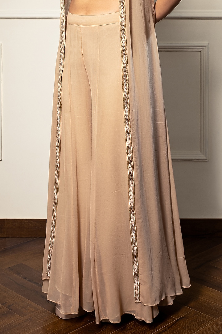 Rose Gold Georgette & Net Party Wear Sharara Set by MeenaGurnam at Pernia's Pop Up Shop