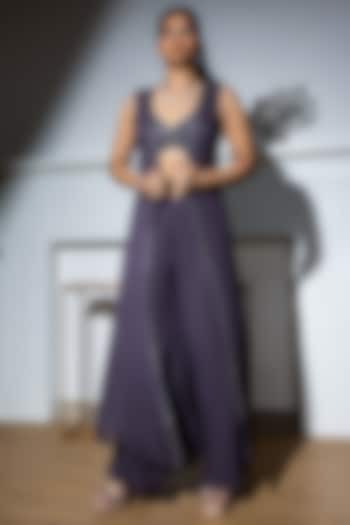 Grey Georgette & Net Party Wear Sharara Set by MeenaGurnam at Pernia's Pop Up Shop