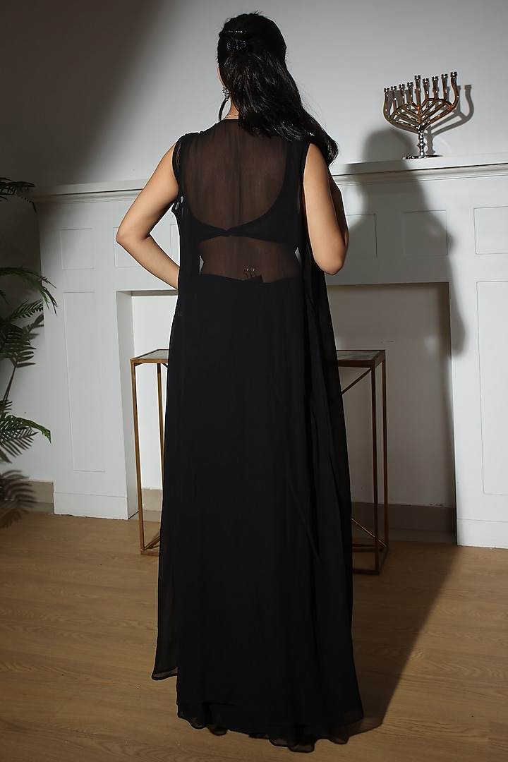 Black Georgette & Net Party Wear Sharara Set by MeenaGurnam at Pernia's Pop Up Shop