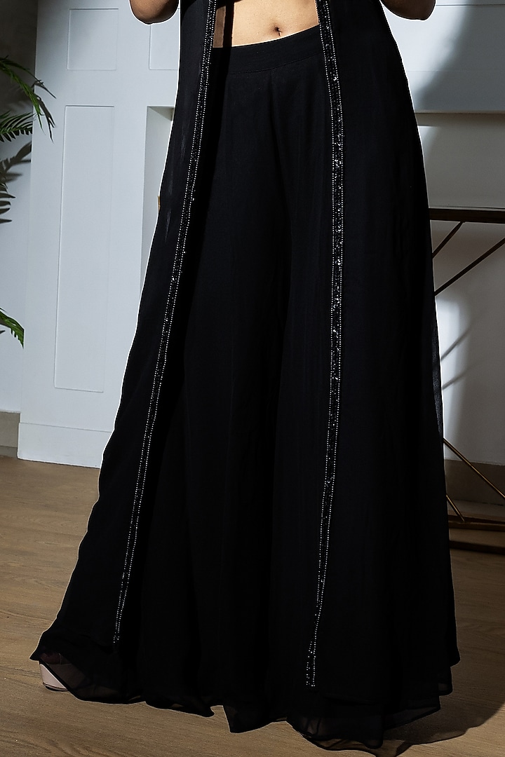 Black Georgette & Net Party Wear Sharara Set by MeenaGurnam at Pernia's Pop Up Shop