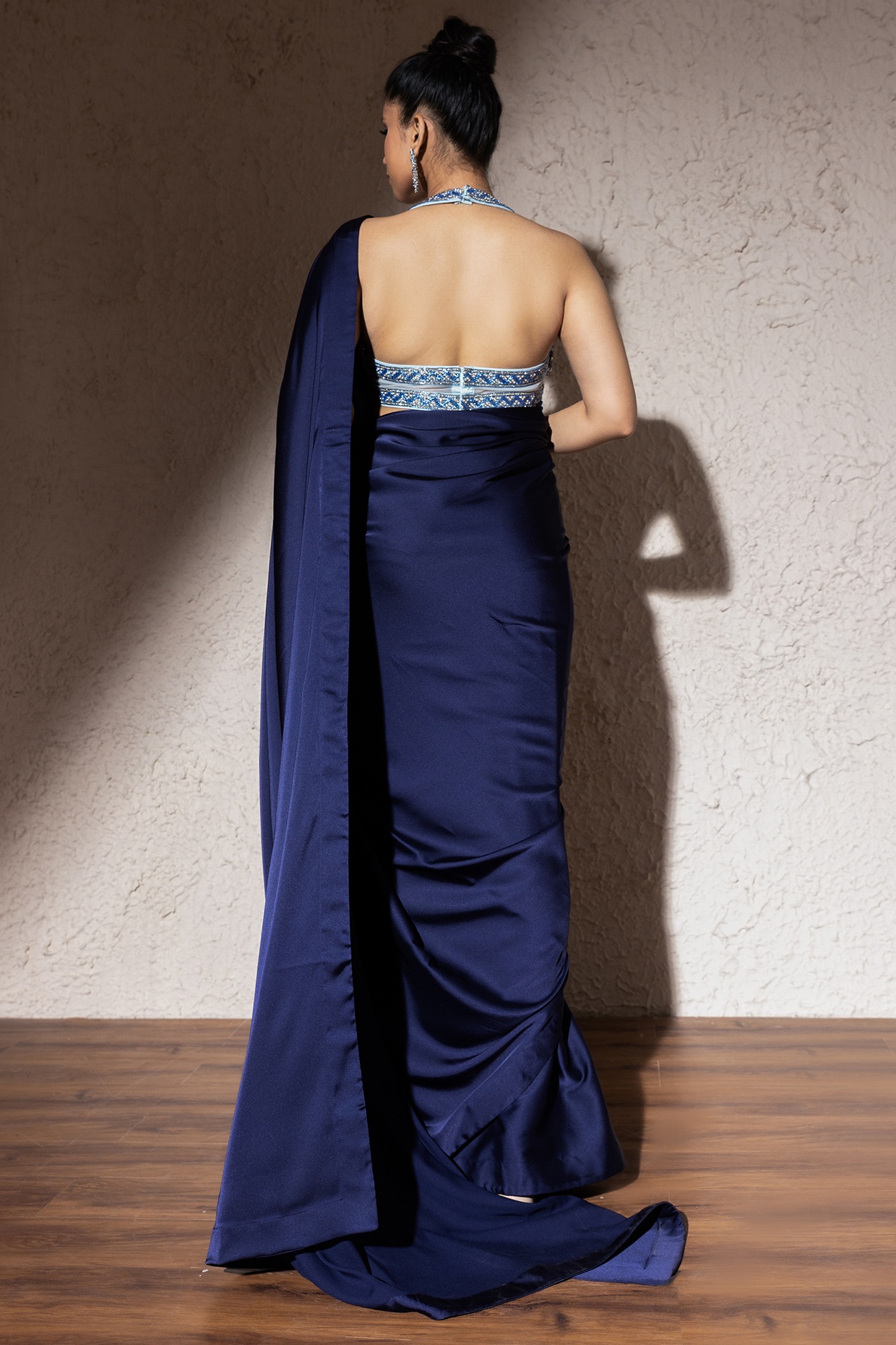 Buy Navy Blue Satin Silk Georgette Designer Saree with Unstitched Blouse -  Norita Mahitha Online at Best Price | Distacart