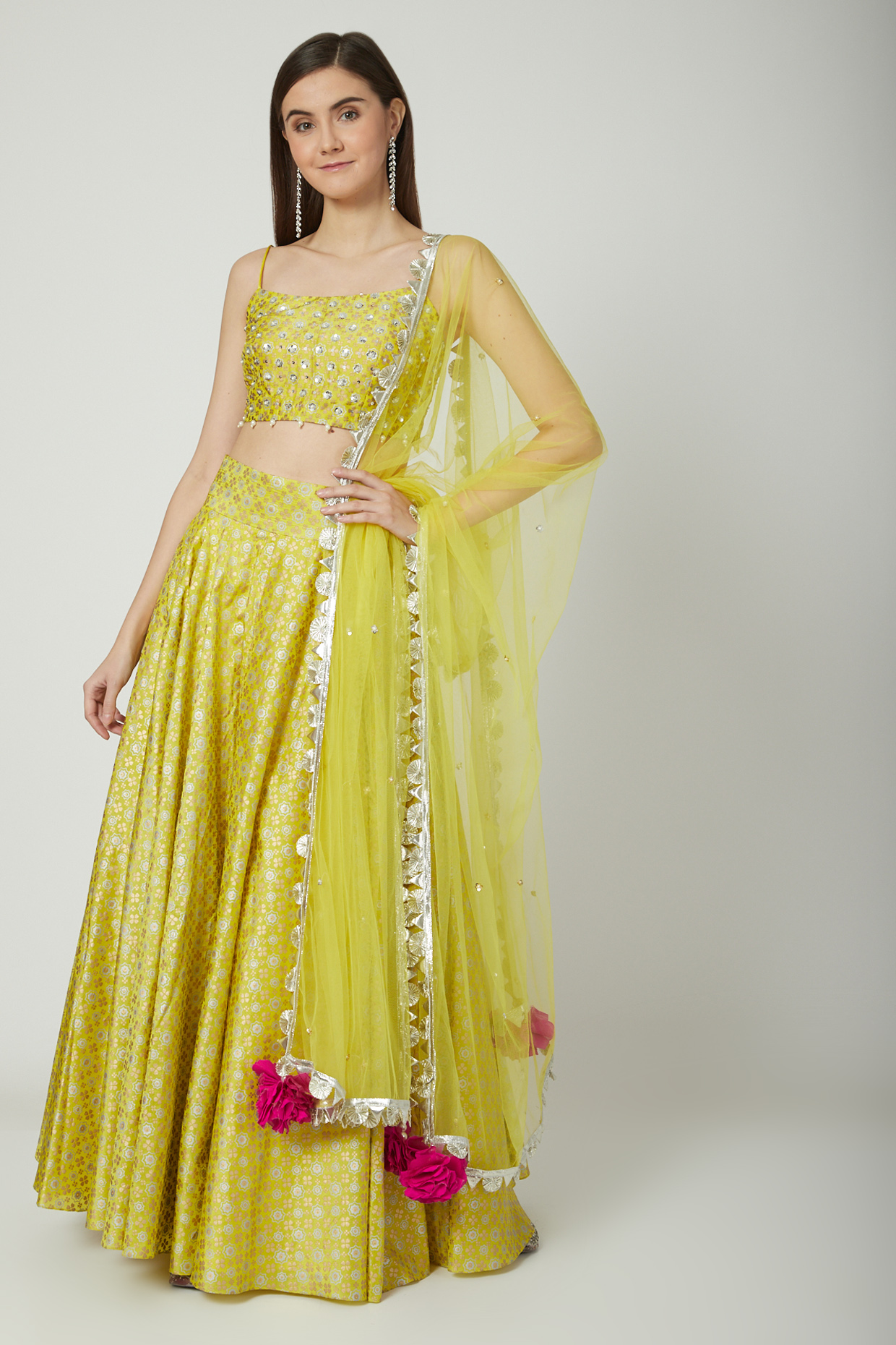 Yellow Embroidered & Printed Lehenga Set by Seema Nanda