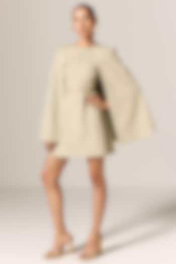 Sage Green Crepe Spandex Cape Blazer Vacation Dress by Manika Nanda at Pernia's Pop Up Shop