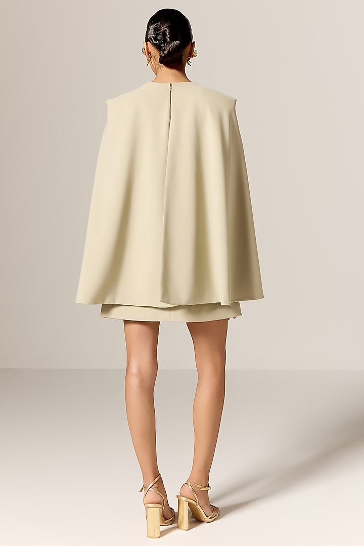 Sage Green Crepe Spandex Cape Blazer Vacation Dress by Manika Nanda at Pernia's Pop Up Shop