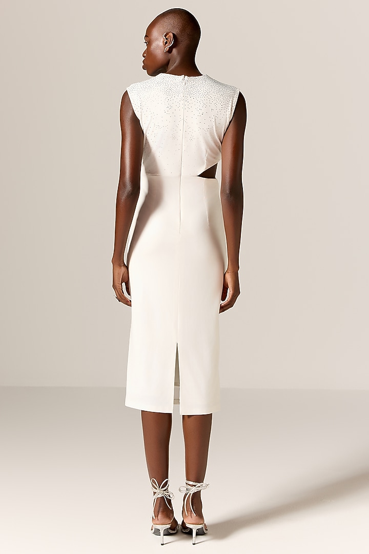 Ivory Lycra Spandex Draped Midi Vacation Dress by Manika Nanda at Pernia's Pop Up Shop