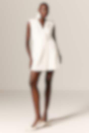 Ivory Crepe Twill 3D Hand Embroidered Overlap Blazer Vacation Dress by Manika Nanda at Pernia's Pop Up Shop