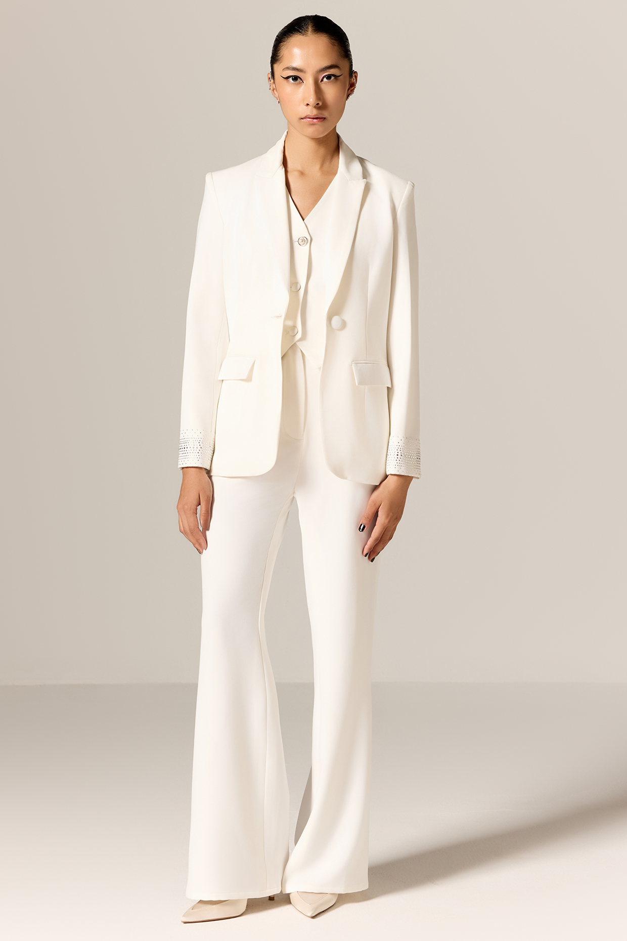 Ivory Crepe Twill Blazer Set by Manika Nanda at Pernia's Pop Up Shop