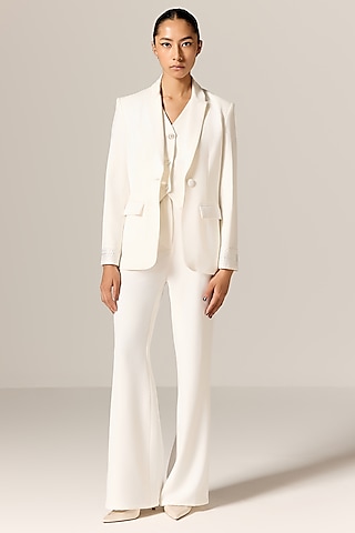Ivory Crepe Twill Blazer Set by Manika Nanda at Pernia's Pop Up