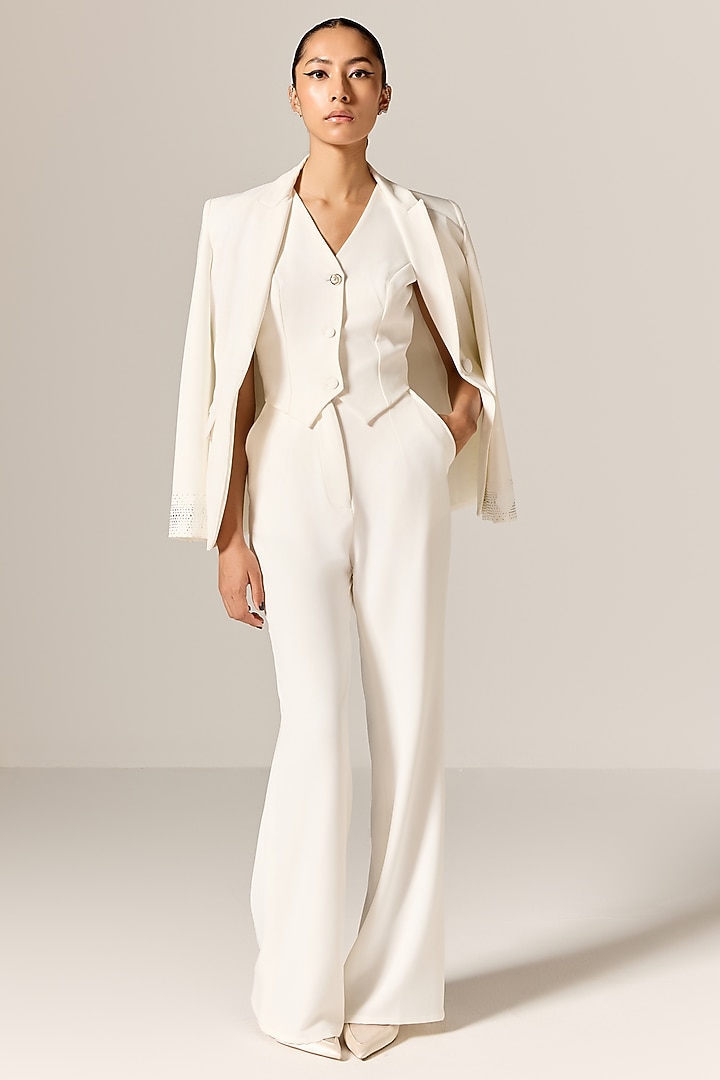 Ivory Crepe Twill Blazer Set by Manika Nanda at Pernia's Pop Up Shop