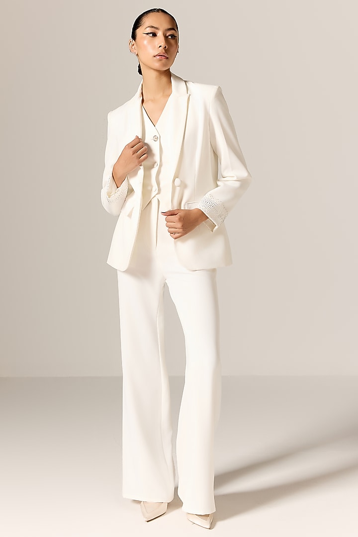 Ivory Crepe Twill Blazer Set by Manika Nanda at Pernia's Pop Up Shop
