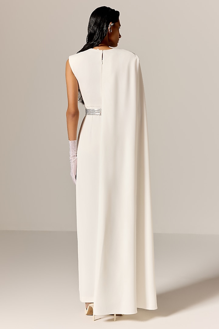 Ivory Crepe Twill High-Slit Cape Engagement Gown by Manika Nanda at Pernia's Pop Up Shop