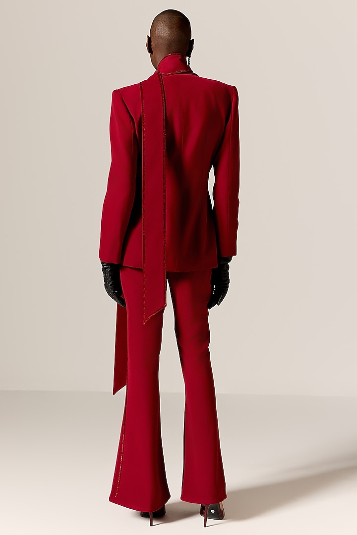 Deep Red Crepe Twill Blazer Set by Manika Nanda at Pernia's Pop Up Shop