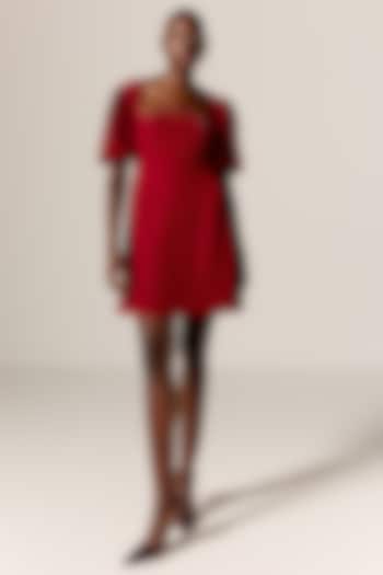 Deep Red Crepe Twill Mini Vacation Dress by Manika Nanda at Pernia's Pop Up Shop